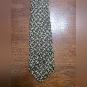 Vtg J.Crew Silk Tie | Geometric Diamond Pattern | Olive Red Navy | Made in USA